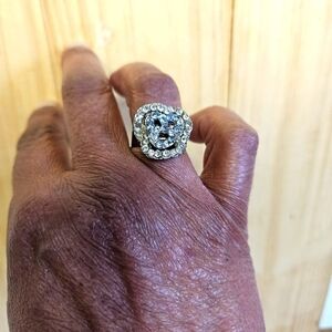 Vintage Pale Blue & Clear Crystal Rhinestones Ring, Size Approx 7.25